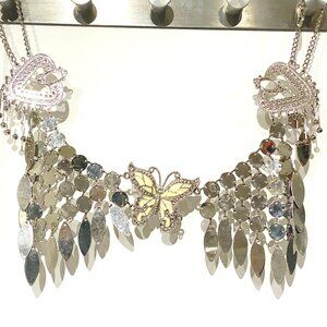 Light Yellow Enamel Butterfly Hallow Heart Waist Chain, Belly Dancing Hip Scarf